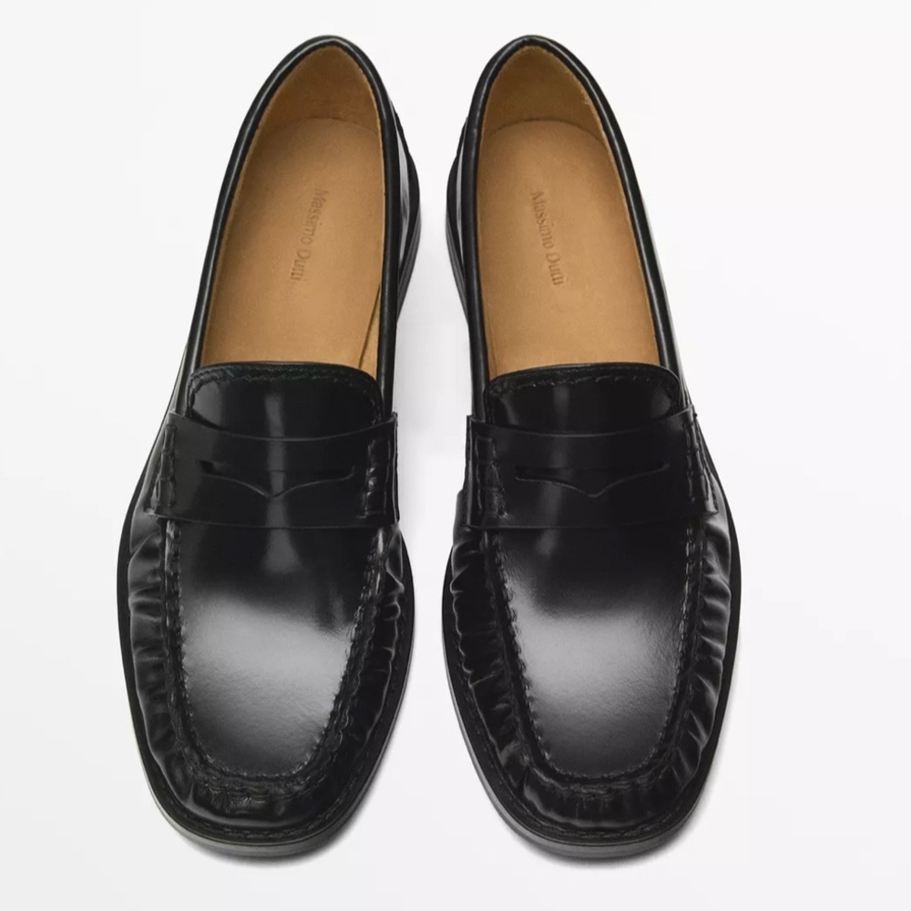 MASSIMO DUTTI Black Leather Penny Loafers Size 6.5 - Picture 3 of 7